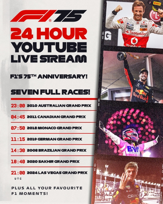 F1、75周年を記念した「名場面24時間マラソン」配信