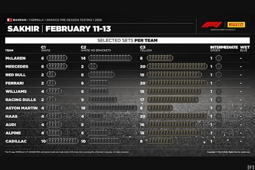 ピレリ、バーレーン合同テストの各チーム使用タイヤを公表